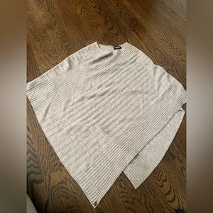 + Beryll Italian Cashmere Gray Knit Ribbed Poncho Made in USA